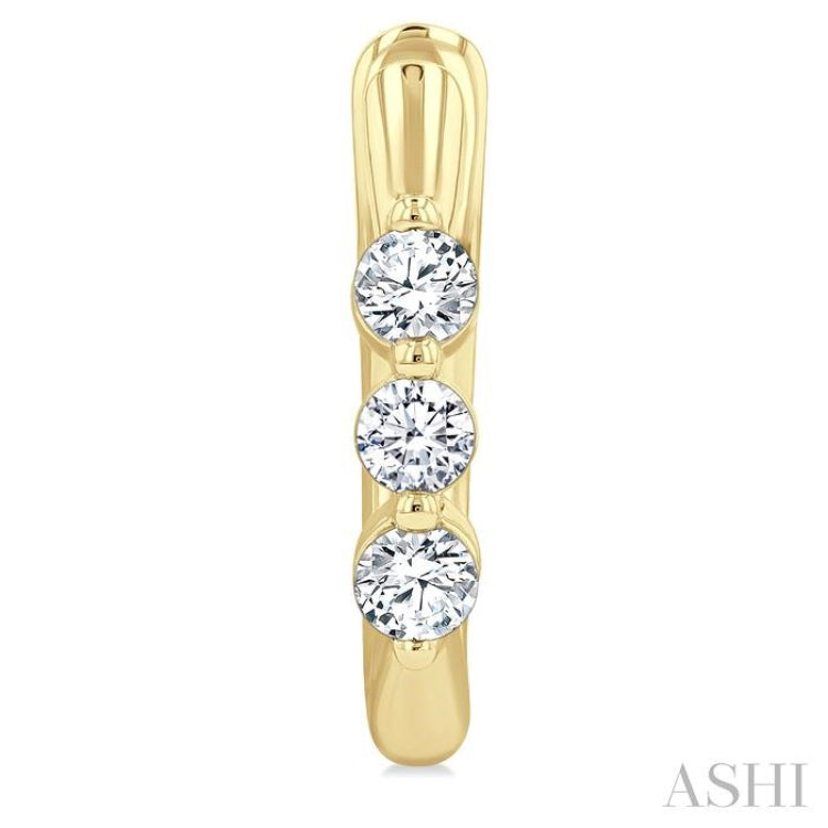 1/3 Ctw 3-Stone Round Cut Diamond Fashion Hoop Earrings in 14K Yellow Gold