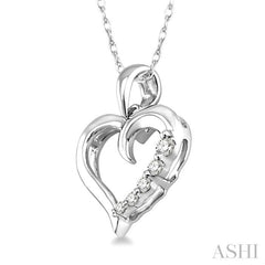 1/10 Ctw Round Cut Diamond Heart Shape Journey Pendant in 14K White Gold with Chain