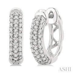 1/4 Ctw Petite Triple Row Round Cut Diamond Fashion Huggies in 10K White Gold