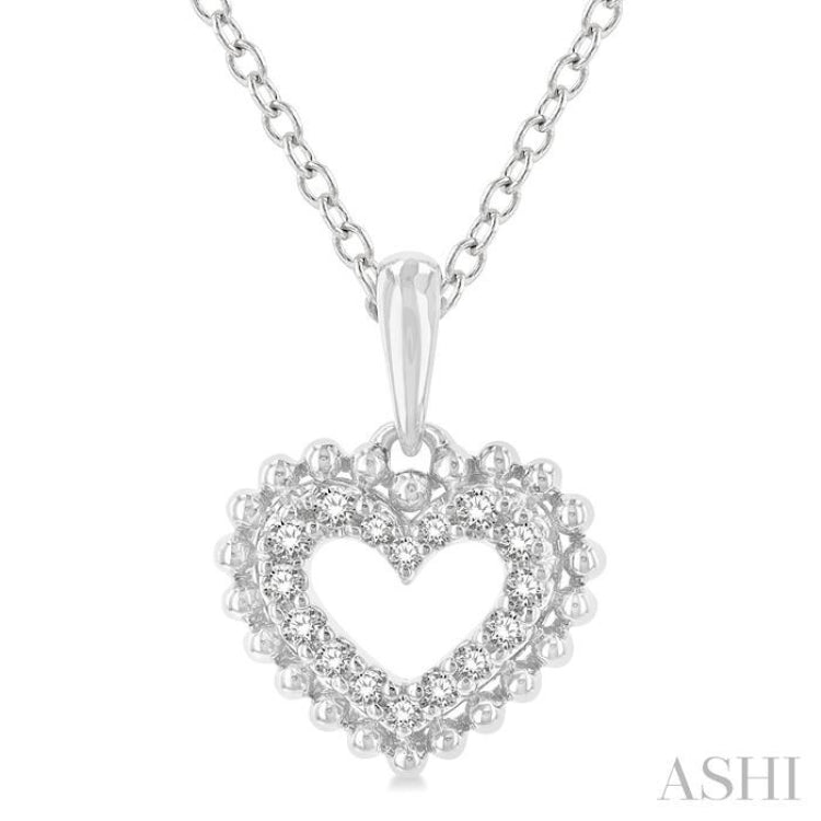 1/10 Ctw Petite Heart Round Cut Diamond Fashion Pendant With Chain in 10K White Gold