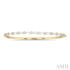 1 1/4 Ctw Baguette and Round Cut Diamond Fashion Bangle in 14K Yellow Gold