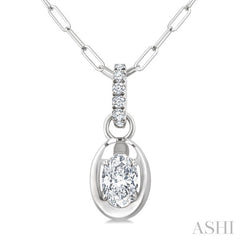 1/4 Ctw Dome Oval and Round Cut Diamond Fashion Pendant With Paperclip Chain in 14K White Gold