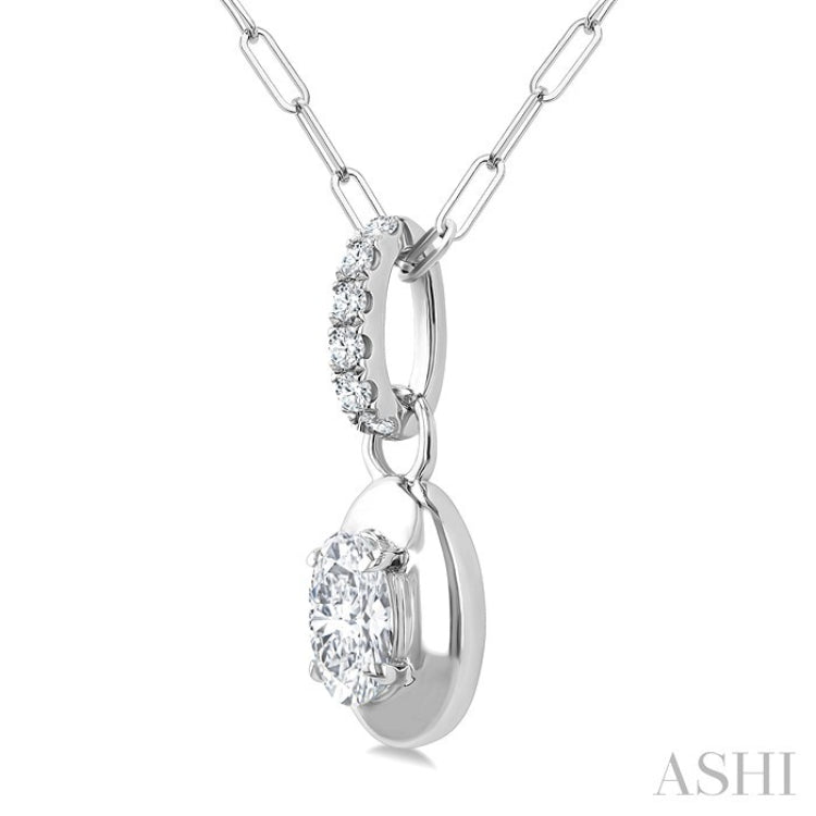 1/4 Ctw Dome Oval and Round Cut Diamond Fashion Pendant With Paperclip Chain in 14K White Gold