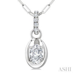 1/4 Ctw Dome Oval and Round Cut Diamond Fashion Pendant With Paperclip Chain in 14K White Gold