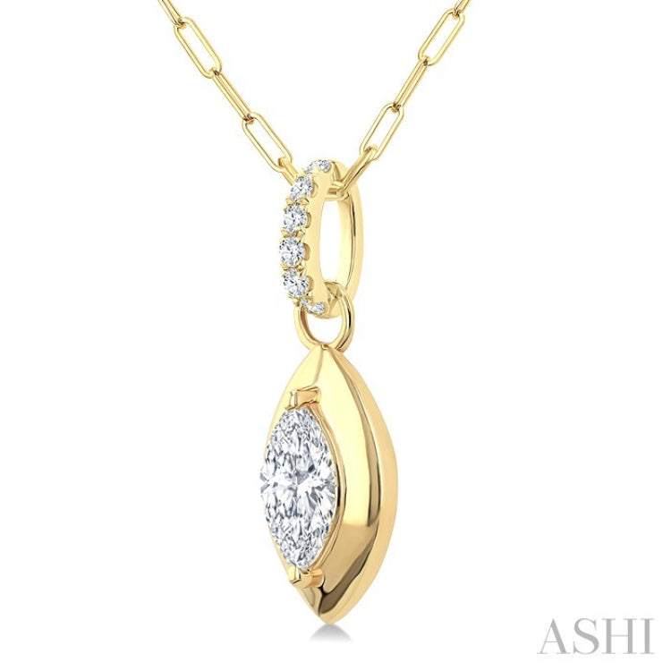 1/4 Ctw Dome Marquise and Round Cut Diamond Fashion Pendant With Paperclip Chain in 14K Yellow Gold