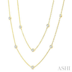 2 Ctw Bezel Set Round Cut Diamond Station Long Necklace in 14K Yellow Gold