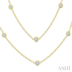 2 Ctw Bezel Set Round Cut Diamond Station Long Necklace in 14K Yellow Gold