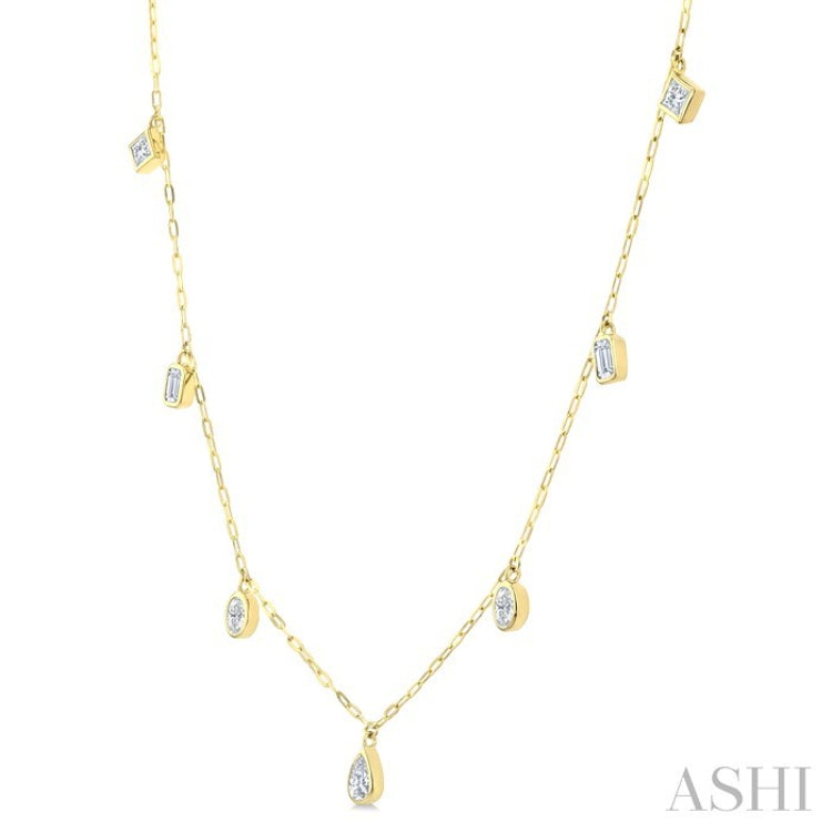 1 1/5 Ctw Bezel Set Mixed Diamond Cut Station Necklace in 14K Yellow Gold
