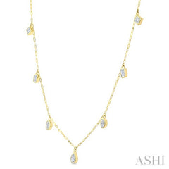 1 1/5 Ctw Bezel Set Mixed Diamond Cut Station Necklace in 14K Yellow Gold