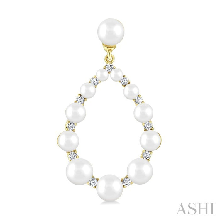 2 MM-4.5 MM Tear Drop Cultured Pearls and 1/4 Ctw Round Cut Diamond Fashion Earrings in 10K Yellow Gold