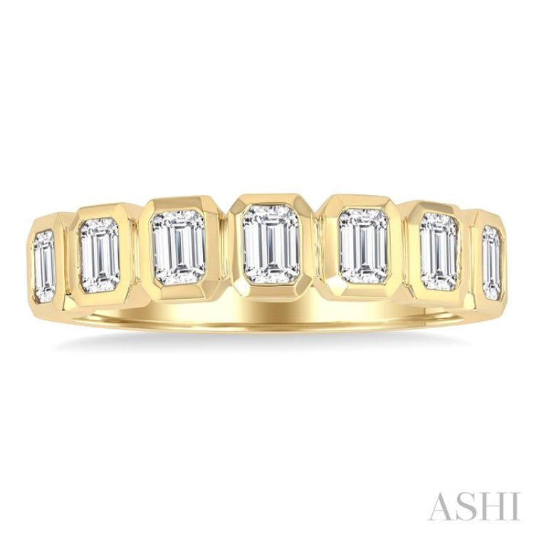 1 Ctw 7 Stone Bezel Set Emerald Cut Diamond Fashion Band in 14K Yellow Gold