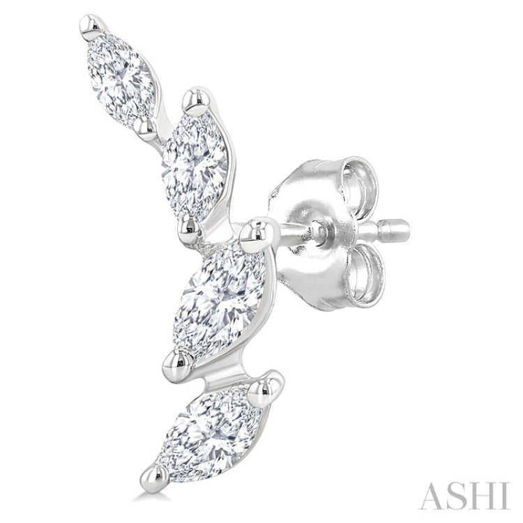 1/2 Ctw Marquise Cut Diamond Leaf Vine Fashion Stud Earrings in 14K White Gold