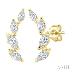 1/2 Ctw Marquise Cut Diamond Leaf Vine Fashion Stud Earrings in 14K Yellow Gold