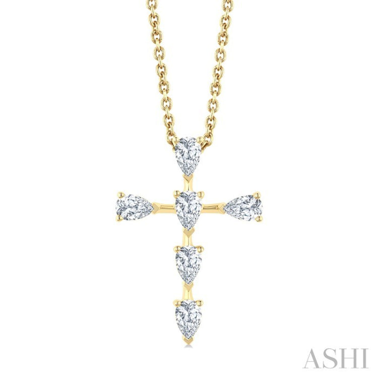 1/2 Ctw Cross 6-Stone Pear Cut Diamond Fashion Pendant With Chain in 14K Yellow Gold