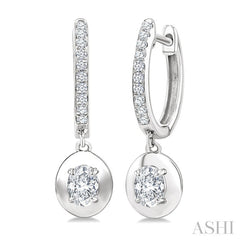 1/2 Ctw Oval Shape Dome Round Cut Diamond Fashion Huggie Earrings in 14K White Gold
