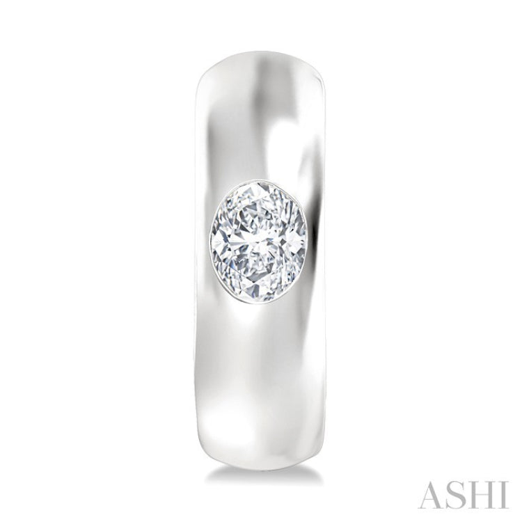1/3 Ctw Bezel Set Oval Cut Diamond Fashion Huggie Earrings in 14K White Gold