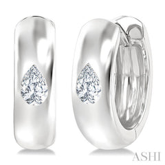 1/4 Ctw Bezel Set Pear Cut Diamond Fashion Huggie Earrings in 14K White Gold
