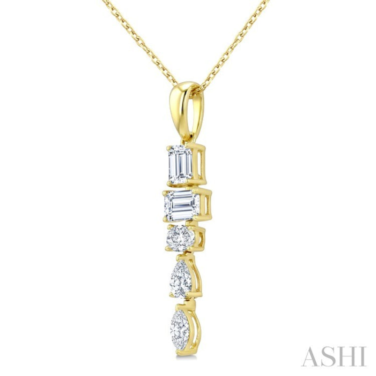 7/8 Ctw Mixed Diamond Cut Dangle Fashion Pendant With Chain in 14K Yellow Gold