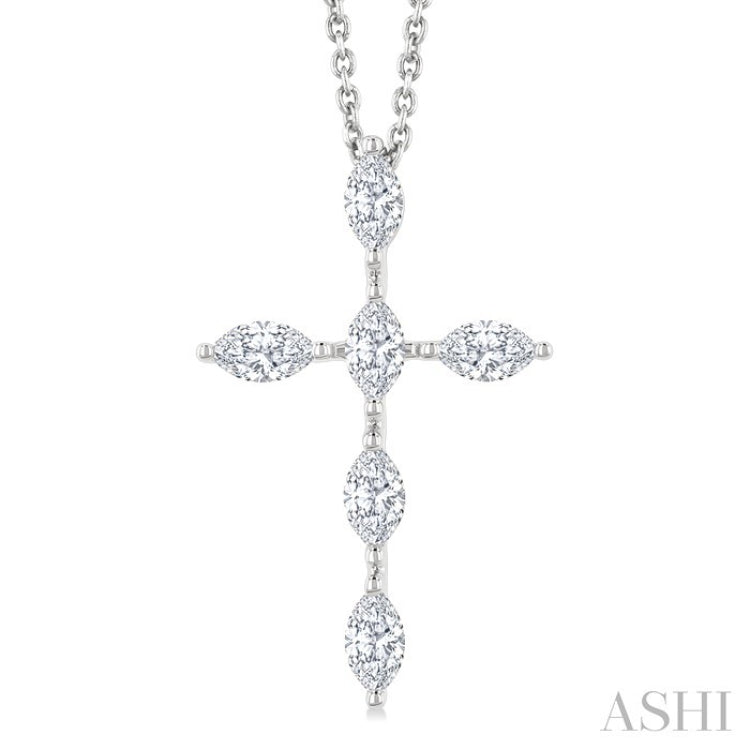 3/4 Ctw Cross 6-Stone Marquise Cut Diamond Fashion Pendant With Chain in 14K White Gold
