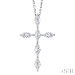 3/4 Ctw Cross 6-Stone Marquise Cut Diamond Fashion Pendant With Chain in 14K White Gold