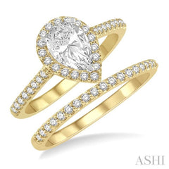 7/8 Ctw Diamond Wedding Set With 3/4 Ctw Pear Cut Engagement Ring and 1/6 Ctw Wedding Band in 14K Yellow and White Gold