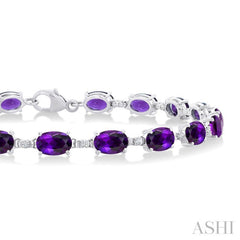 6X4 MM Oval Cut Amethyst and 1/6 Ctw Round Cut Diamond Semi-Precious Tennis Bracelet in 10K White Gold