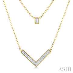1/2 Ctw Chevron Baguette and Princess Cut Diamond Layered Necklace in 14K Yellow Gold