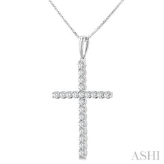 1/2 Ctw Cross Shared Prong Set Round Cut Diamond Pendant With Chain in 14K White Gold