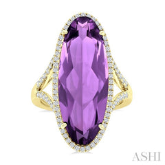 26X10 MM Evoque Gemstones Oval Shape Amethyst and 1/2 Ctw Round Cut Diamond Halo Semi-Precious Ring in 14K Yellow Gold