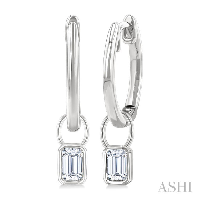 1/3 Ctw Bezel Set Emerald Cut Diamond Huggie Earrings in 14K White Gold