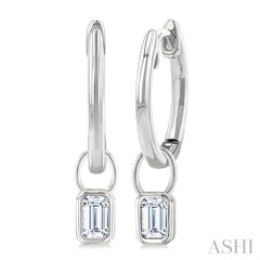 1/3 Ctw Bezel Set Emerald Cut Diamond Huggie Earrings in 14K White Gold