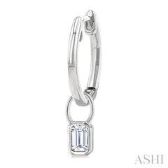 1/3 Ctw Bezel Set Emerald Cut Diamond Huggie Earrings in 14K White Gold