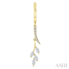 1/2 Ctw Marquise and Round Cut Diamond Leaf Dangler Hoop Earrings in 14K Yellow Gold