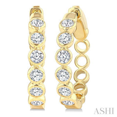 1 Ctw Bezel Set Round Cut Diamond Fashion Hoop Earrings in 14K Yellow Gold