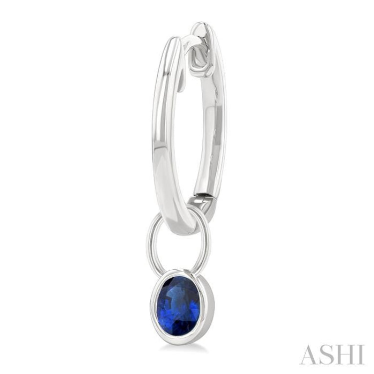 5x3 MM Bezel Set Oval Cut Sapphire Precious Fashion Huggie Earrings in 14K White Gold