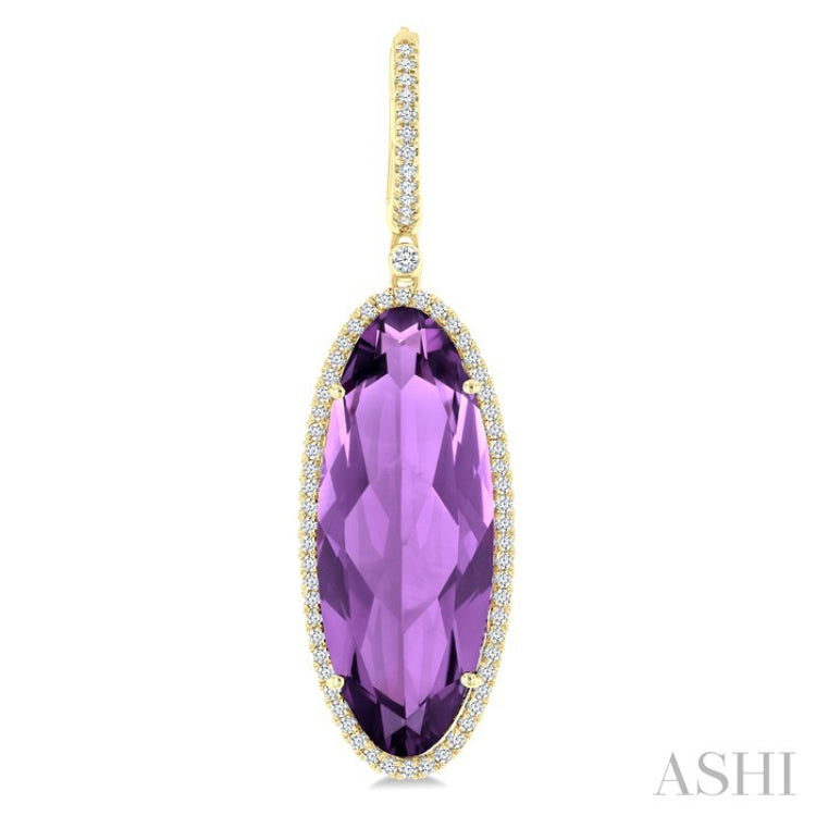 20X8 MM Evoque Gemstones Oval Shape Amethyst and 1/2 Ctw Round Cut Diamond Halo Semi-Precious Earrings in 14K Yellow Gold