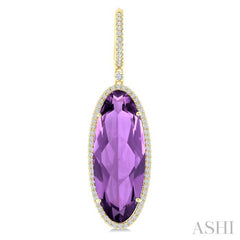 20X8 MM Evoque Gemstones Oval Shape Amethyst and 1/2 Ctw Round Cut Diamond Halo Semi-Precious Earrings in 14K Yellow Gold