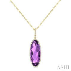 26X10 MM Evoque Gemstones Oval Shape Amethyst and 1/3 Ctw Round Cut Diamond Semi-Precious Pendant With Chain in 14K Yellow Gold