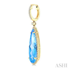 23X7 MM Evoque Gemstones Pear Shape Blue Topaz and 3/8 Ctw Round Cut Diamond Halo Semi-Precious Earrings in 14K Yellow Gold