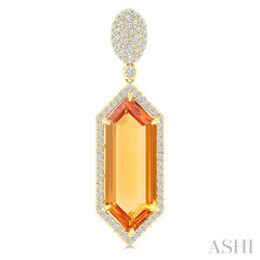 22x8 MM Hexagon Shape Citrine and 7/8 Ctw Round Cut Diamond Halo Semi-Precious Earrings in 14K Yellow Gold
