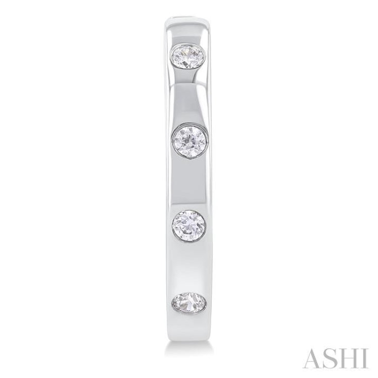 1/6 Ctw Flush Bezel Set Diamond Fashion Hoop Earrings in 10K White Gold