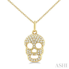 1/6 Ctw Petite Skull Round Cut Diamond Fashion Pendant With Chain in 10K Yellow Gold