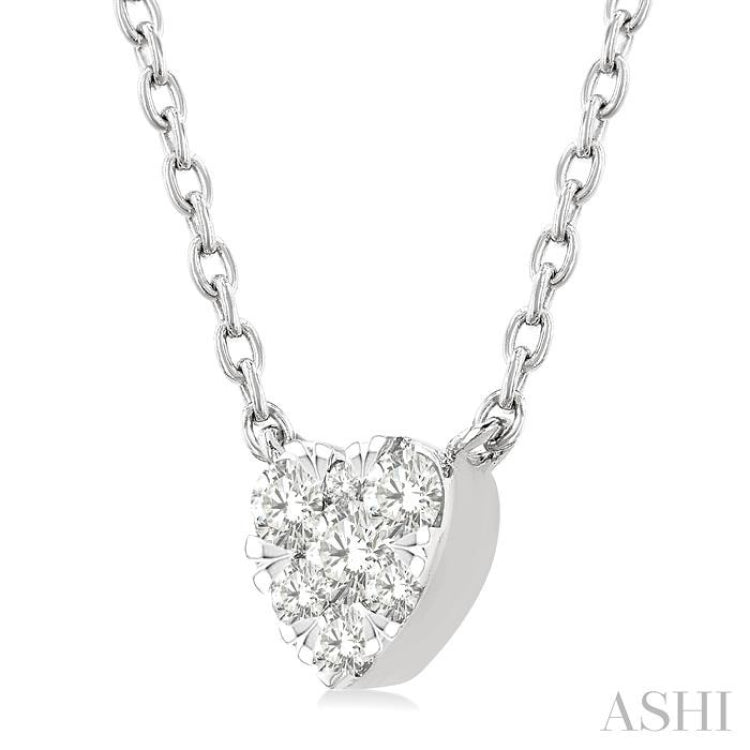 1/10 Ctw Lovebright Petite Heart Shape Round Cut Diamond Fashion Pendant With Chain in 10K Yellow and White Gold