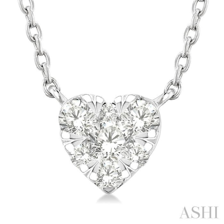 1/10 Ctw Lovebright Petite Heart Shape Round Cut Diamond Fashion Pendant With Chain in 10K Yellow and White Gold