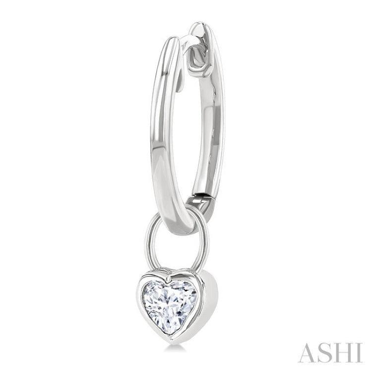 1/3 Ctw Bezel Set Heart Cut Diamond Huggie Earrings in 14K White Gold