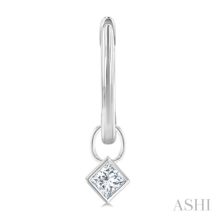 1/3 Ctw Bezel Set Princess Cut Diamond Huggie Earrings in 14K White Gold