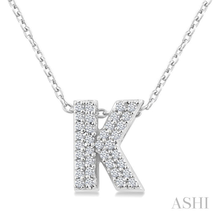 1/10 Ctw Bubble Accent Initial 'K' Round Cut Diamond Fashion Pendant With Chain in 10K White Gold