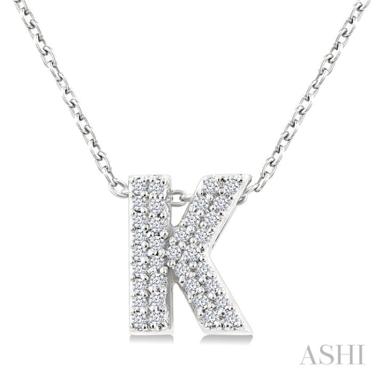 1/10 Ctw Bubble Accent Initial 'K' Round Cut Diamond Fashion Pendant With Chain in 10K White Gold