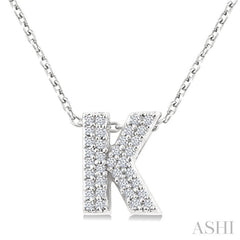 1/10 Ctw Bubble Accent Initial 'K' Round Cut Diamond Fashion Pendant With Chain in 10K White Gold