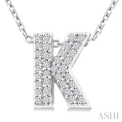 1/10 Ctw Bubble Accent Initial 'K' Round Cut Diamond Fashion Pendant With Chain in 10K White Gold